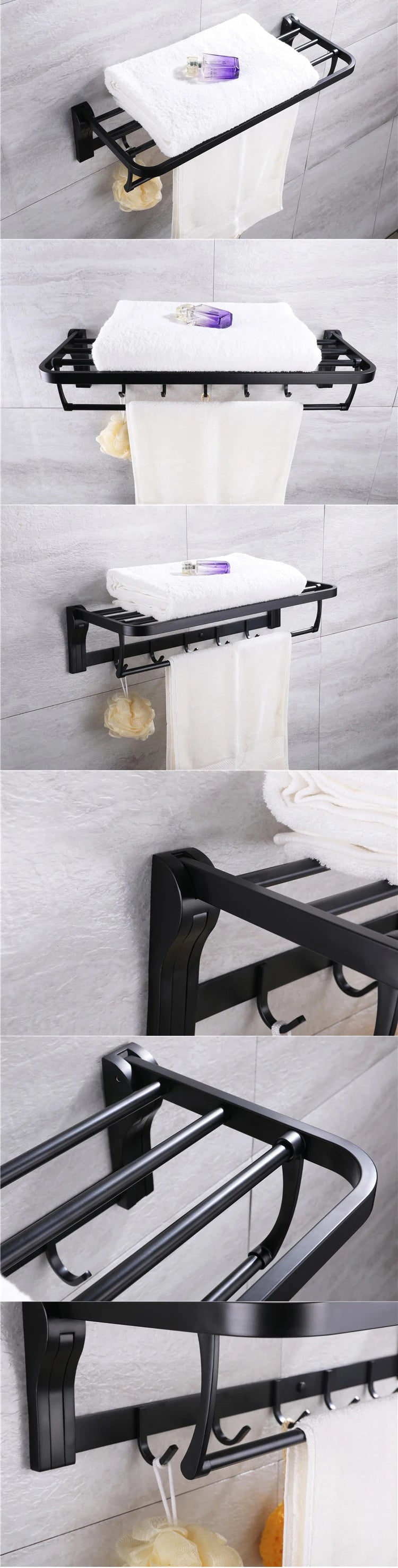 Taicute Towel Rack Shelf Hooks Movable Bar Sus