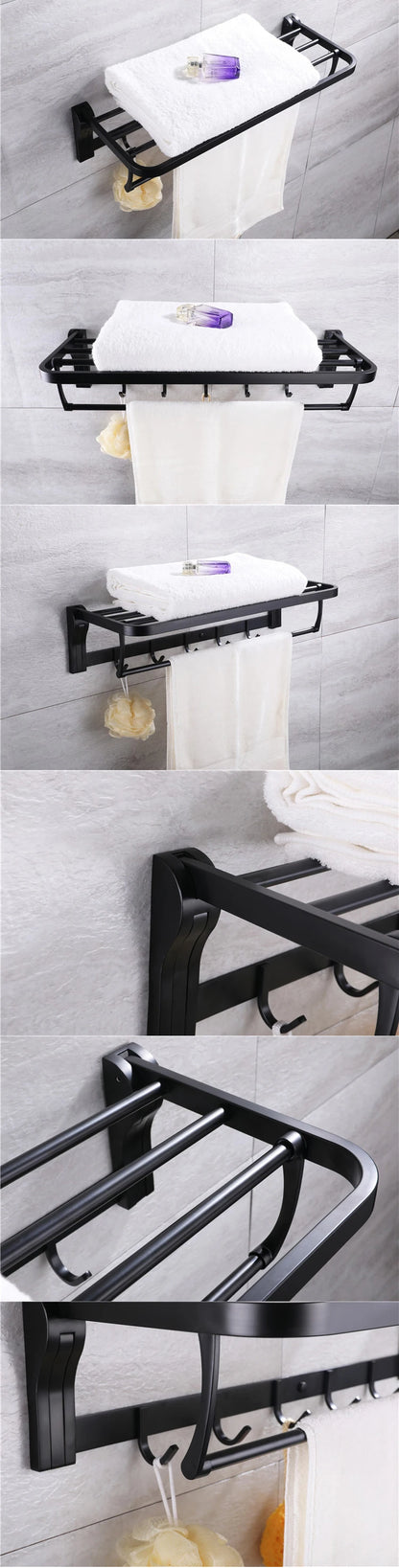 Taicute Towel Rack Shelf Hooks Movable Bar Sus