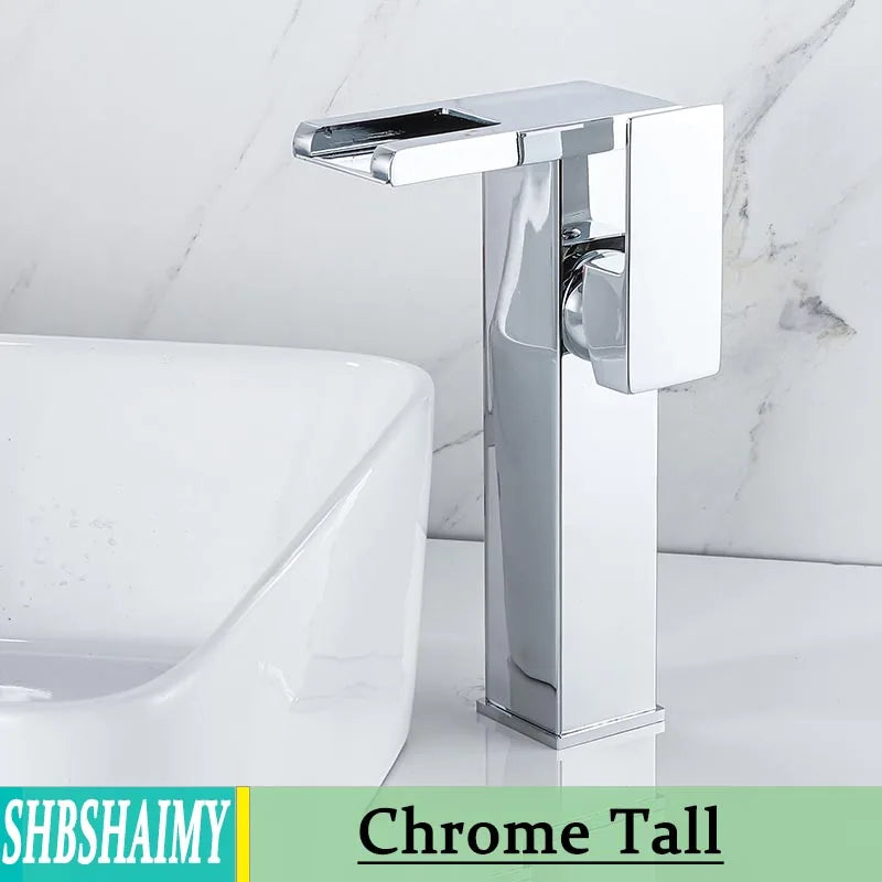 Bathroom Hydropower Led Waterfall Faucet Sink Basin Mixer