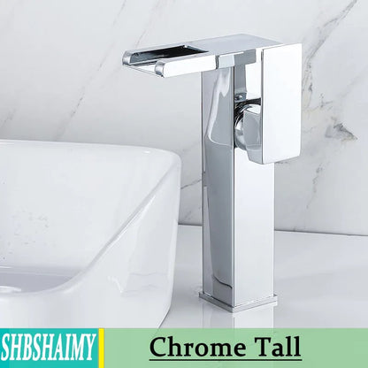 Bathroom Hydropower Led Waterfall Faucet Sink Basin Mixer