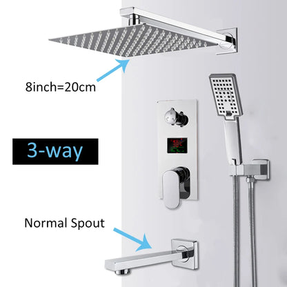 Chrome Bathroom Digital Display Shower Faucet Rainfall Shower