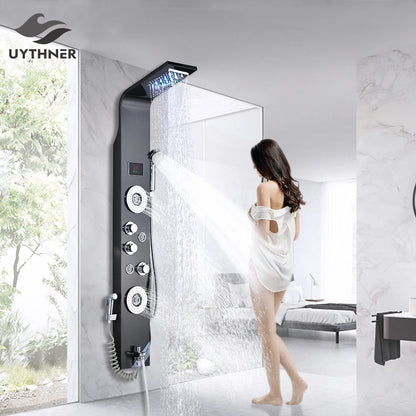 Luxury Black/Brushed Bathroom Shower Faucet Led Rainfall Shower