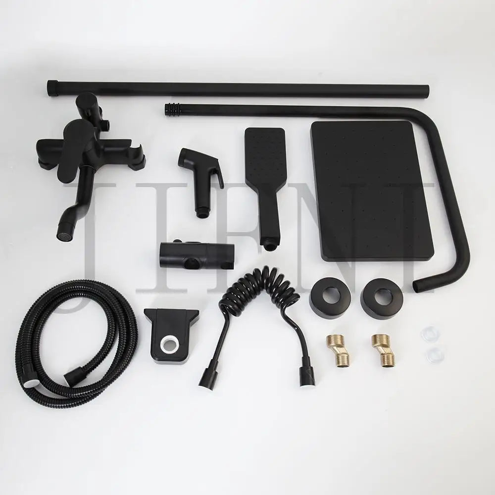 Jieni Matte Black Rainfall Shower Faucet Paint Black