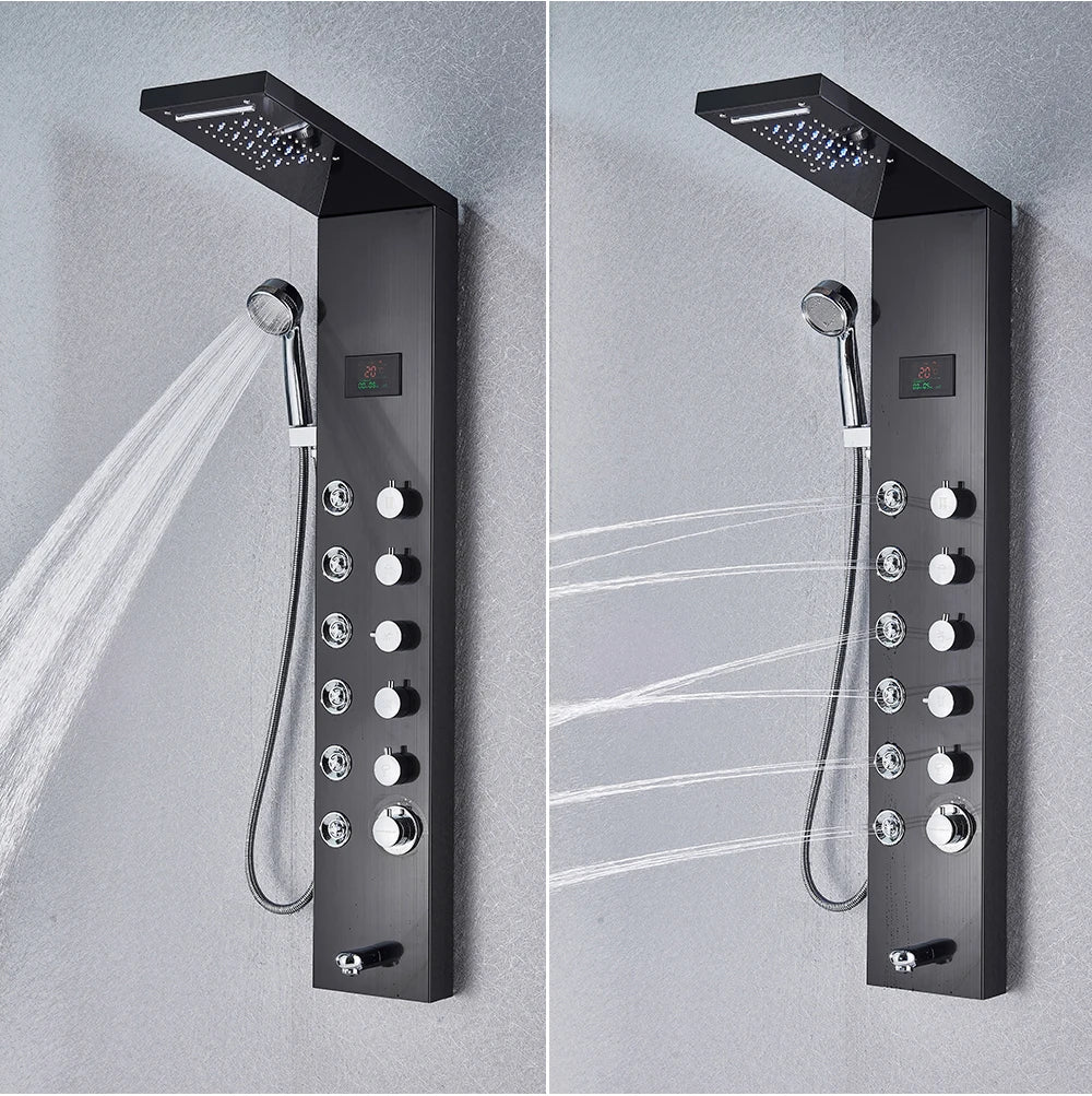 Golden Black Shower Panel Wall Rain Waterfall Shower