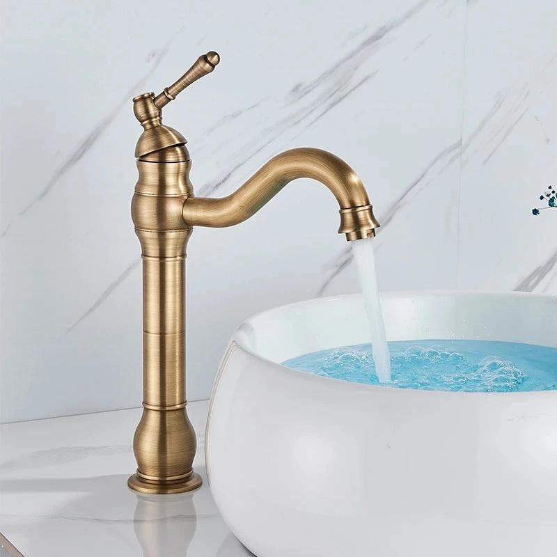 Antique Basin Faucet Brass Handle 360 Rotation Deck