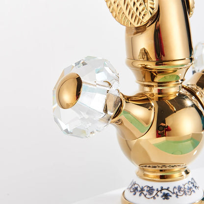 Golden Luxury Swan Basin Faucet Deck Mounted Bathroom