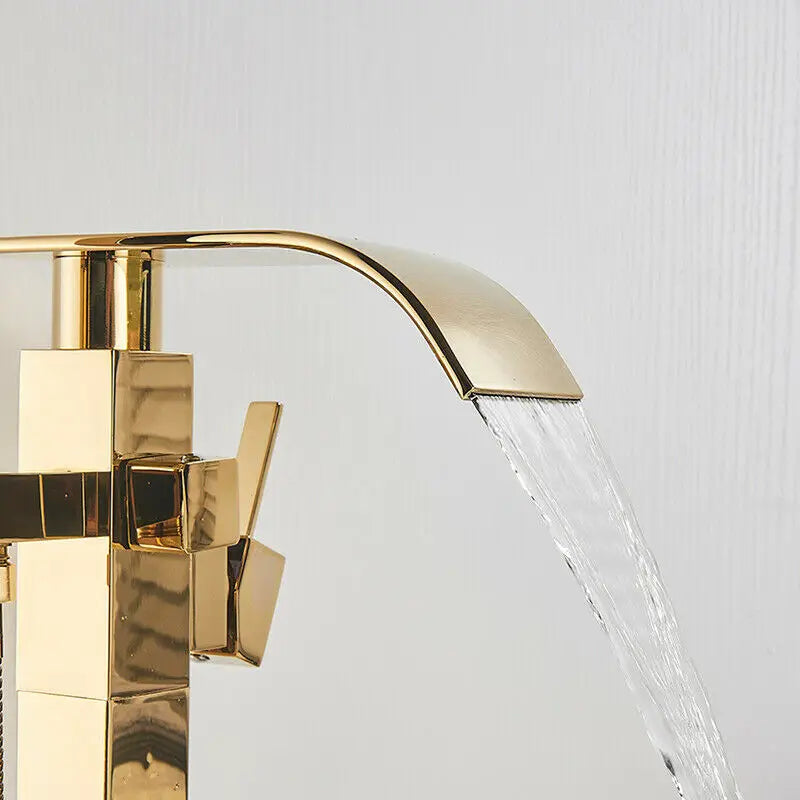 Shbshaimy Golden Floor Bathroom Bathtub Faucet Handshower Cold