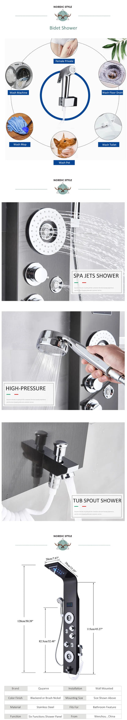 Black Nickel Led Shower Panel Six Functions Shower