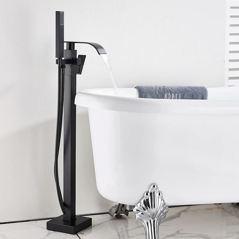 Shbshaimy Golden Floor Bathroom Bathtub Faucet Handshower Cold