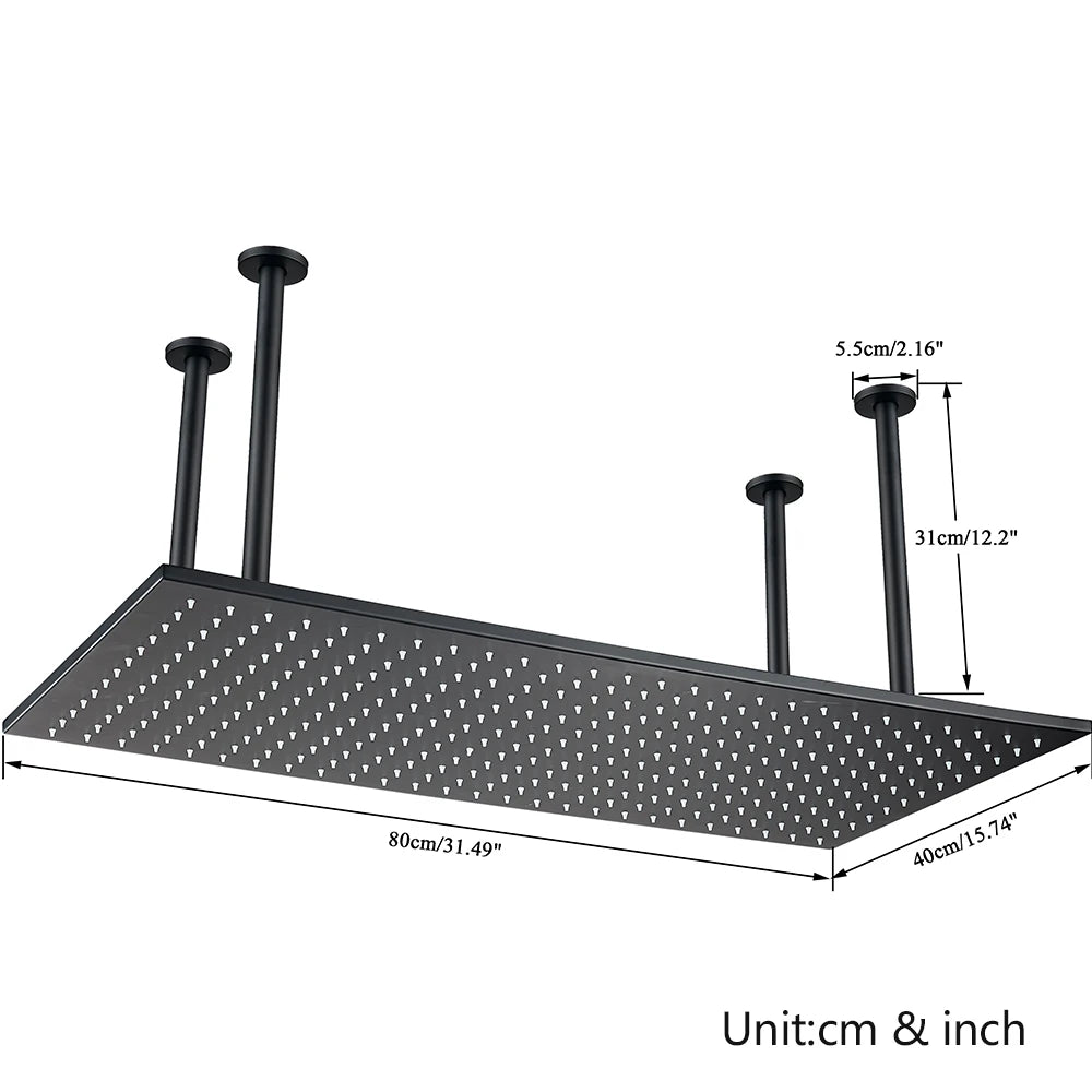 Rozin Led Matte Black Shower Head 40 80cm