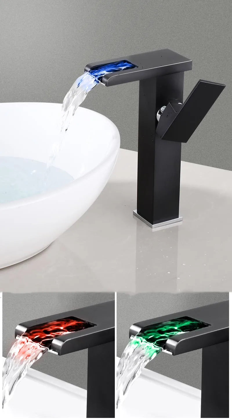 Bathroom Hydropower Led Waterfall Faucet Sink Basin Mixer