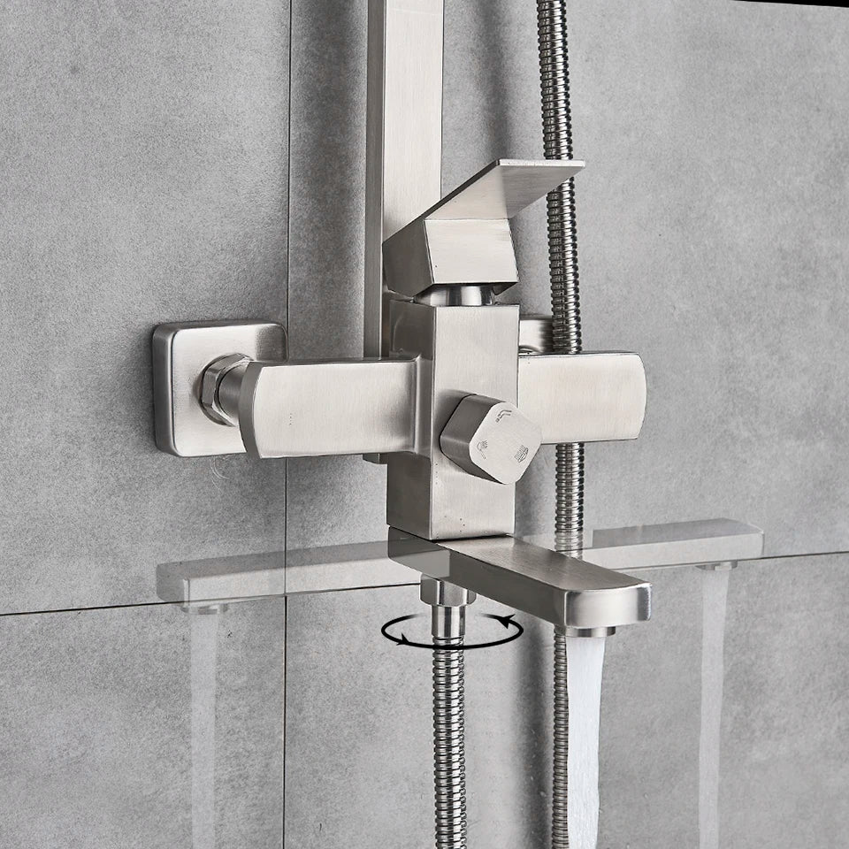Uythner Bathroom Chrome/Black Shower Faucet Rotate Tub Spout