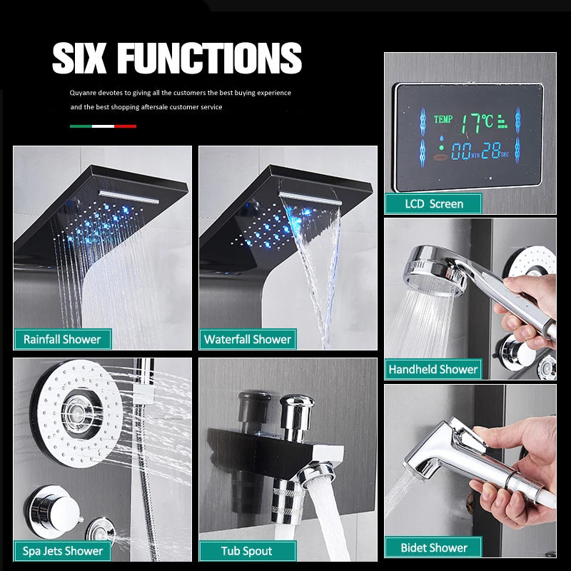 Black Nickel Led Shower Panel Six Functions Shower