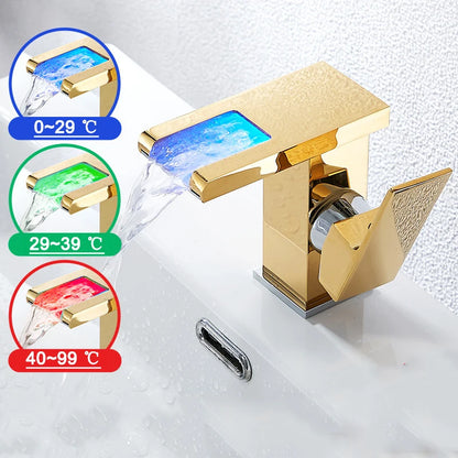 Bathroom Hydropower Led Waterfall Faucet Sink Basin Mixer