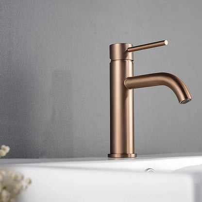 Brushed Rose Gold Bathroom Sink Faucet Deck Mounted