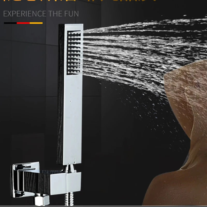 Matte Black Rain Waterfall Shower Thermostatic Mixer Bath