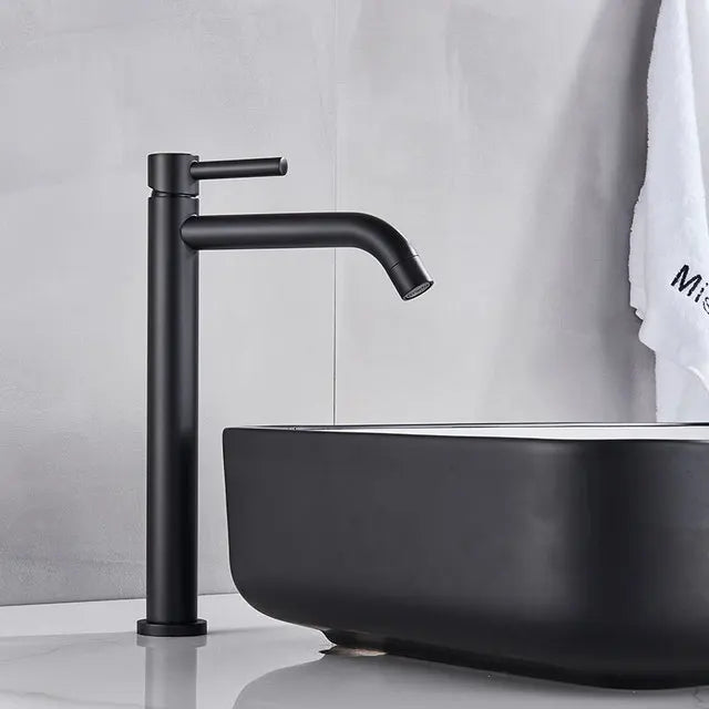 Tall Basin Sink Faucet Slim Black Chrome Bathroom