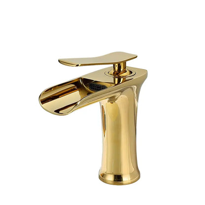 Basin Faucet Gold Waterfall Faucet Brass Bathroom Faucet