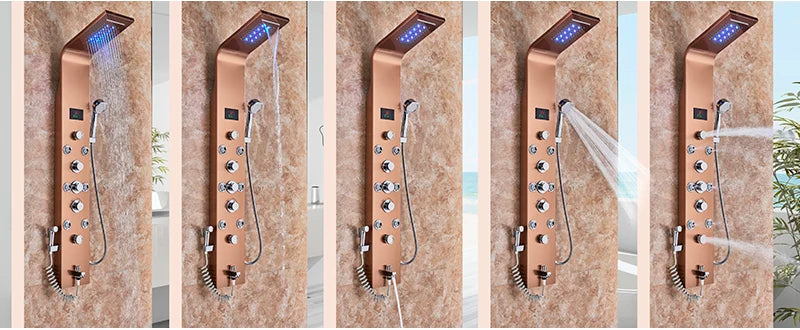 Led Light Shower Faucet Bathroom Waterfall Rain Black