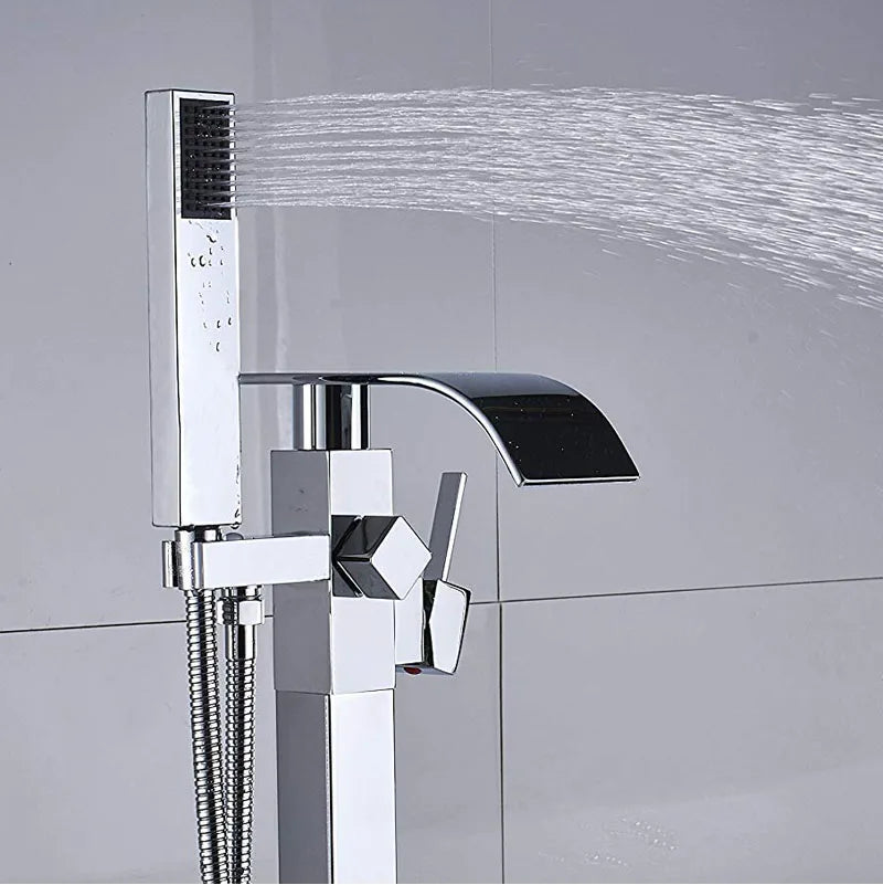 Shbshaimy Chrome Floor Bathroom Bathtub Faucet Handshower Two