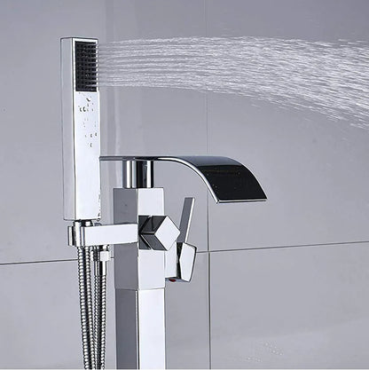 Shbshaimy Chrome Floor Bathroom Bathtub Faucet Handshower Two