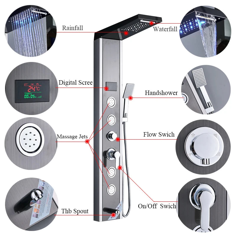 Luxury Led Shower Panel Spa Massage Jet Shower