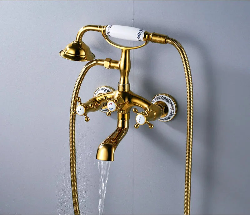 Rozin Retro Style Brass Bathtub Shower Faucet Dual