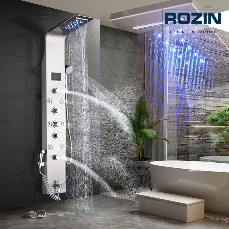 Led Light Shower Faucet Bathroom Waterfall Rain Black