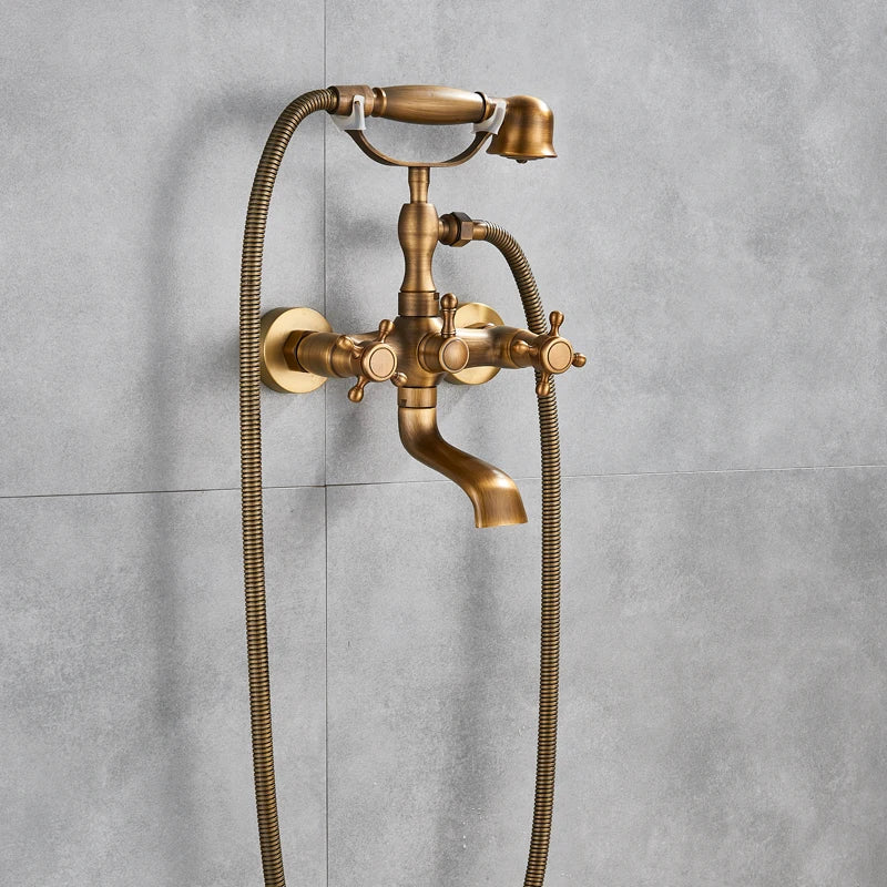 Rozin Retro Style Brass Bathtub Shower Faucet Dual