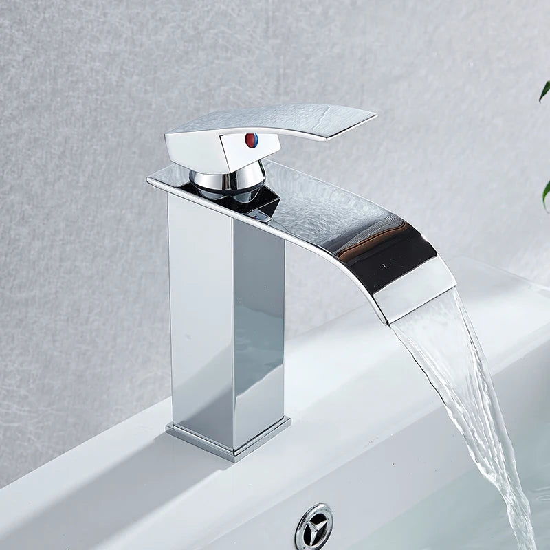 Brushed Gold Bathroom Basin Faucet Deck Mounted Waterfall