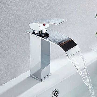 Brushed Gold Bathroom Basin Faucet Deck Mounted Waterfall