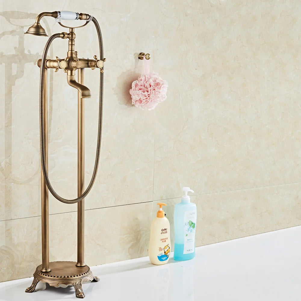 Luxury Antique Brass Bathroom Floor Mounted Standing Bathtub