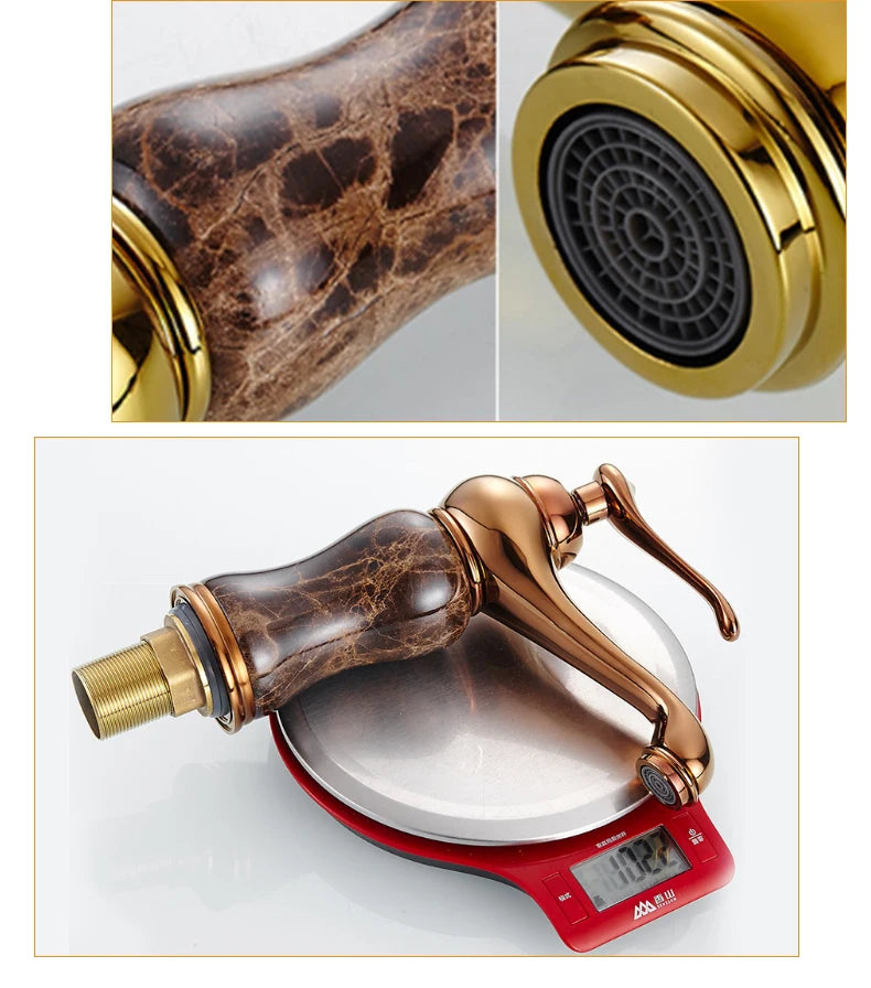 Luxury Golden Faucet Coffee Color Marble Bathroom Sink