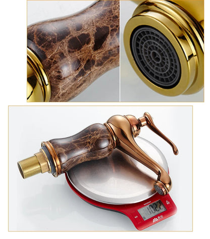 Luxury Golden Faucet Coffee Color Marble Bathroom Sink