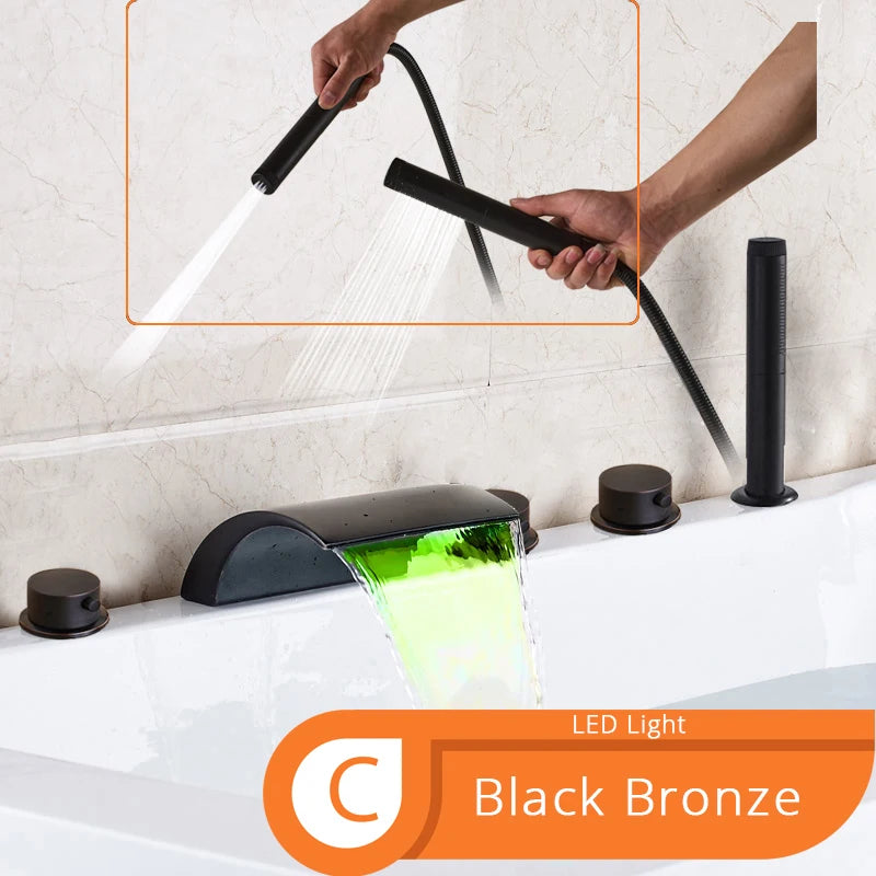Bronze Black Waterfall Bathtub Faucet Led Light Bathtub