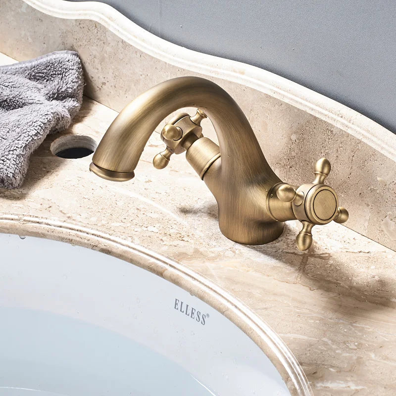 Basin Faucet Dual Handle Hole Deck Mounted Brass