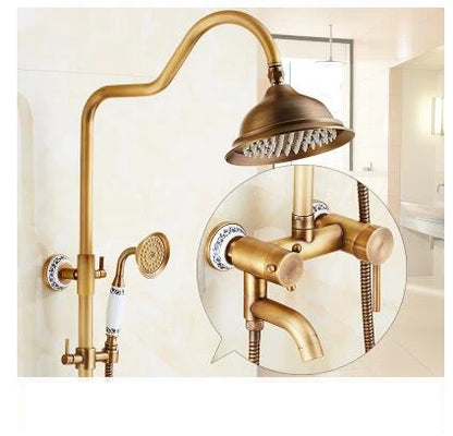Antique Rain Shower Faucets Hand Brass Wall Mounted