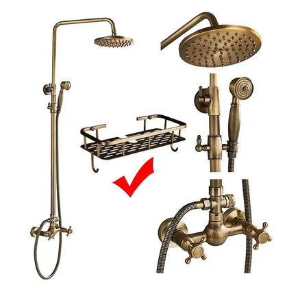 Antique Brass Shower Faucet Mixers Dual Handle Rainfall