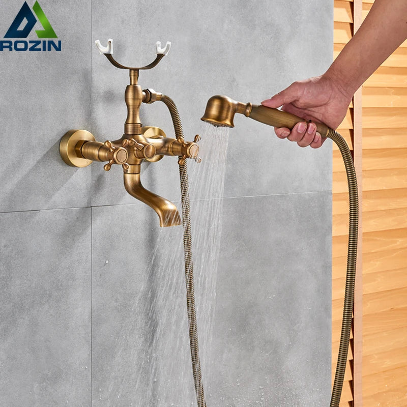 Rozin Retro Style Brass Bathtub Shower Faucet Dual