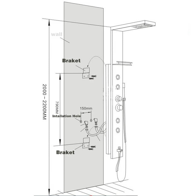 Black/Brushed Stainless Steel 5-Function Waterfall Rain Shower