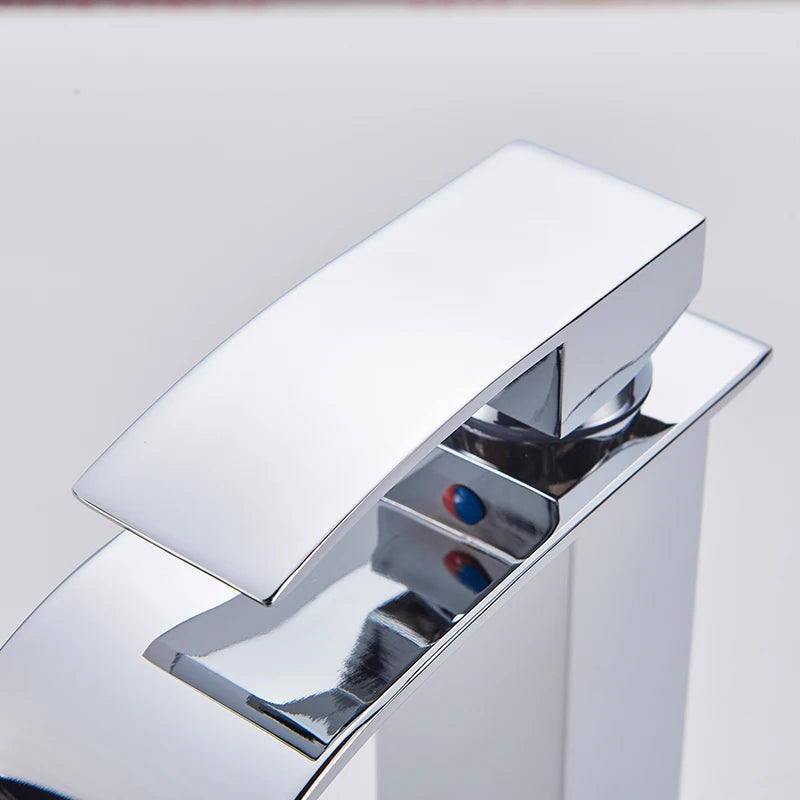 Brushed Gold Bathroom Basin Faucet Deck Mounted Waterfall