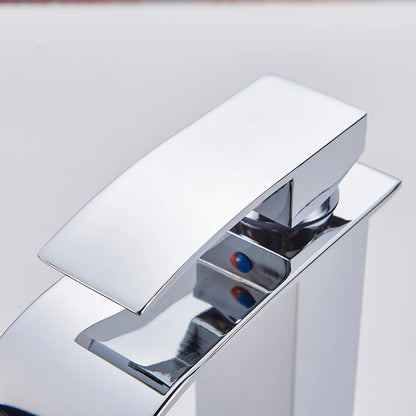 Brushed Gold Bathroom Basin Faucet Deck Mounted Waterfall