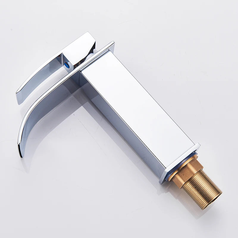 Brushed Gold Bathroom Basin Faucet Deck Mounted Waterfall