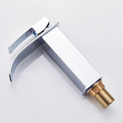 Brushed Gold Bathroom Basin Faucet Deck Mounted Waterfall
