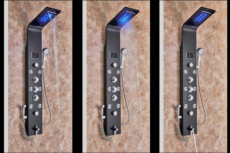Led Light Shower Faucet Bathroom Waterfall Rain Black