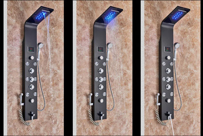 Led Light Shower Faucet Bathroom Waterfall Rain Black