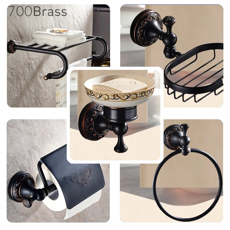 Modern Black Wall Mounted Bath Hardware Luxury Brass