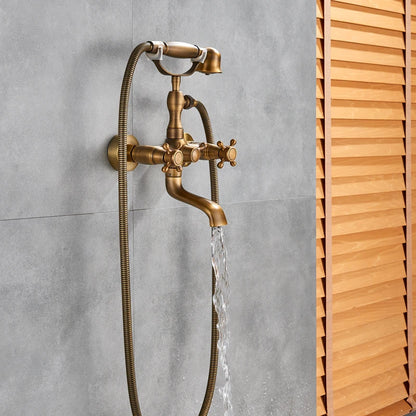 Antique Brass Bathtub Shower Faucet Bathroom Dual Handle