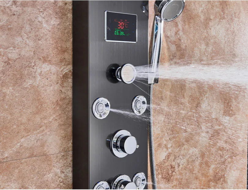 Led Light Shower Faucet Bathroom Waterfall Rain Black