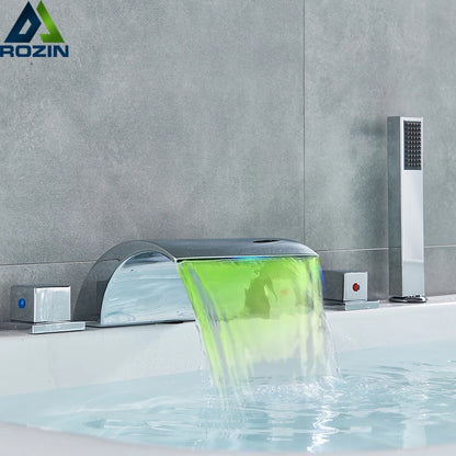 Bronze Black Waterfall Bathtub Faucet Led Light Bathtub